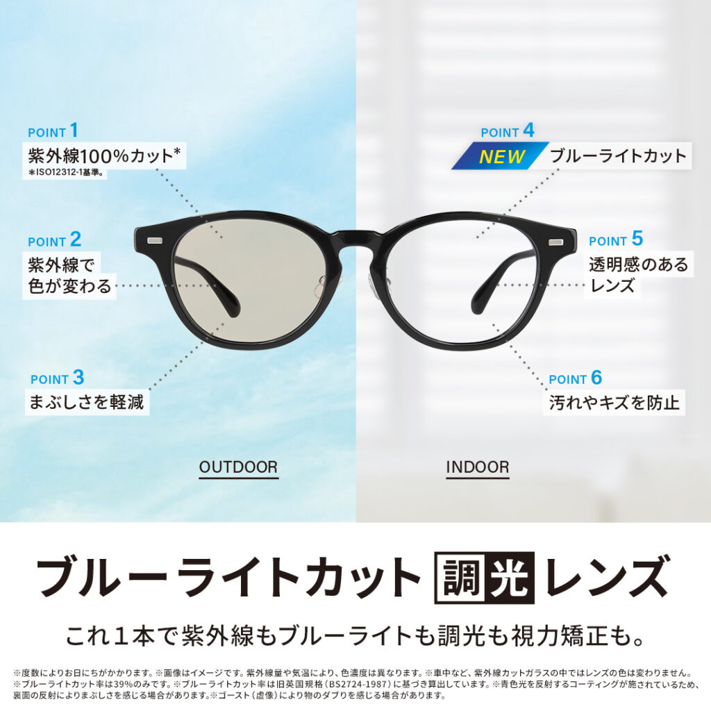 これ1本でALL OK！ブルーライトカット機能付き調光レンズ